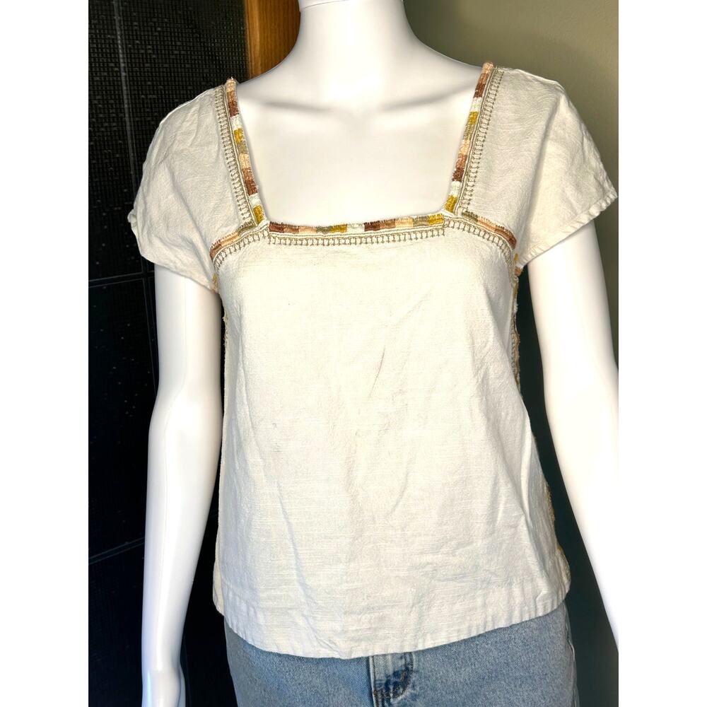 Faherty Womens Torrance Top Blouse SS Organic Cotton Embroidery Size XS